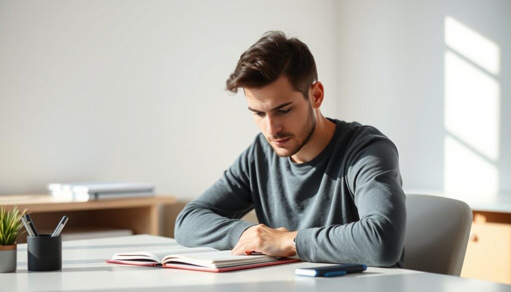 Un étudiant concentré sur ses études.